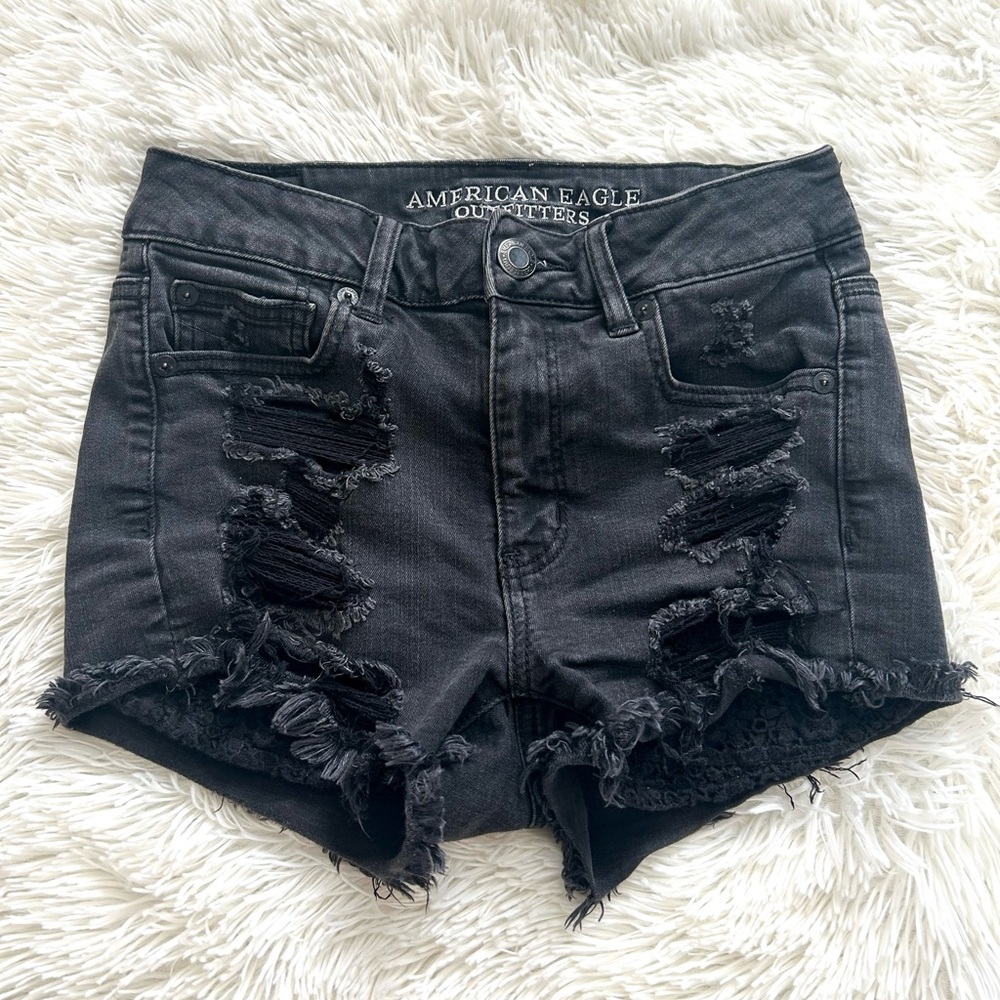 American Eagle Outfitters Black Distressed Jean Shorts